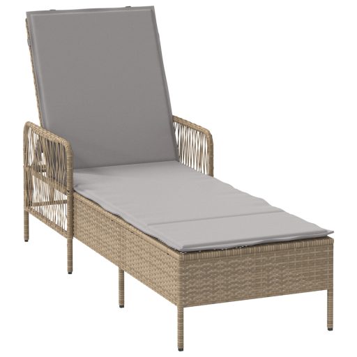 Napozóágy Bézs és világosszürke PE rattan 157 x 55 x 92 cm