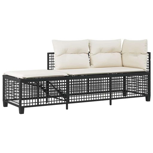 3 részes fekete polyrattan kerti sarokkanapé garnitúra párnával