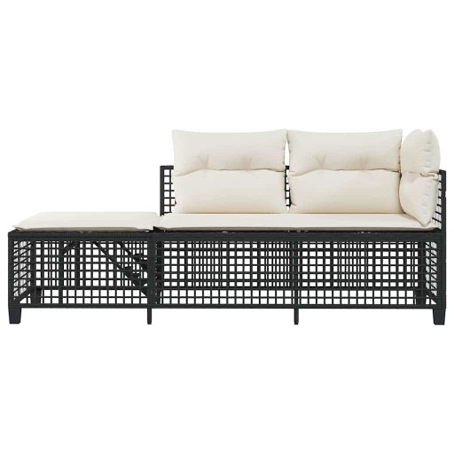 3 részes fekete polyrattan kerti sarokkanapé garnitúra párnával