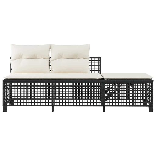 3 részes fekete polyrattan kerti sarokkanapé garnitúra párnával