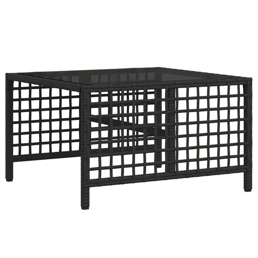 3 részes fekete polyrattan kerti sarokkanapé garnitúra párnával
