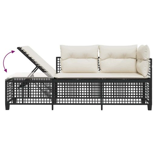 3 részes fekete polyrattan kerti sarokkanapé garnitúra párnával