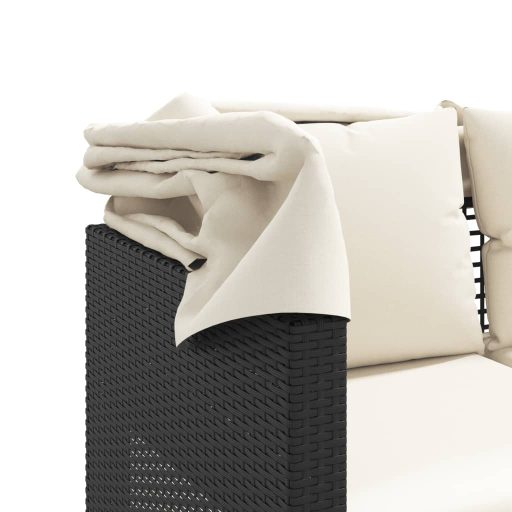 3 személyes fekete polyrattan kerti kanapé baldachinnal/székkel