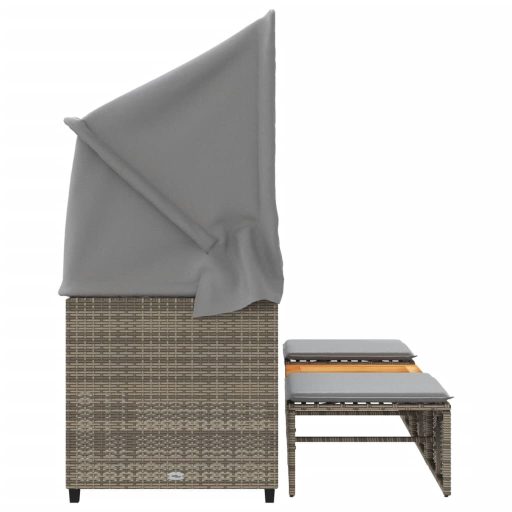 3 személyes szürke polyrattan kerti kanapé baldachinnal/székkel