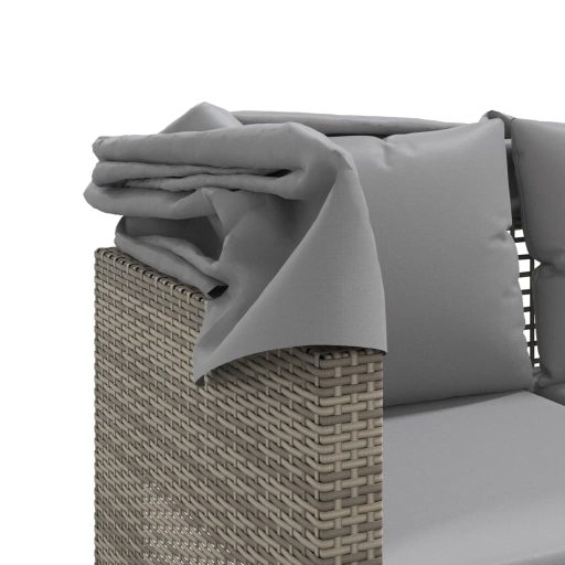 3 személyes szürke polyrattan kerti kanapé baldachinnal/székkel