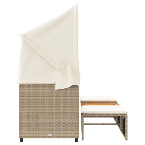 3 személyes bézs polyrattan kerti kanapé baldachinnal/székkel