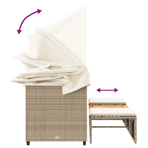 3 személyes bézs polyrattan kerti kanapé baldachinnal/székkel