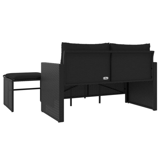 3 részes fekete polyrattan kerti ülőgarnitúra párnával