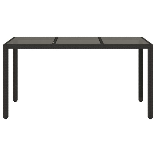 Fekete polyrattan üveglapos kerti asztal 150 x 90 x 75 cm