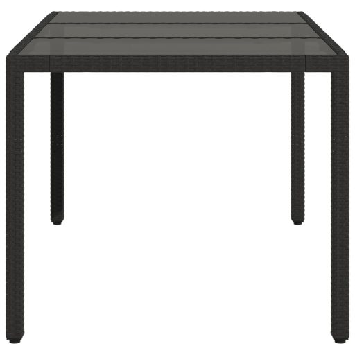 Fekete polyrattan üveglapos kerti asztal 150 x 90 x 75 cm