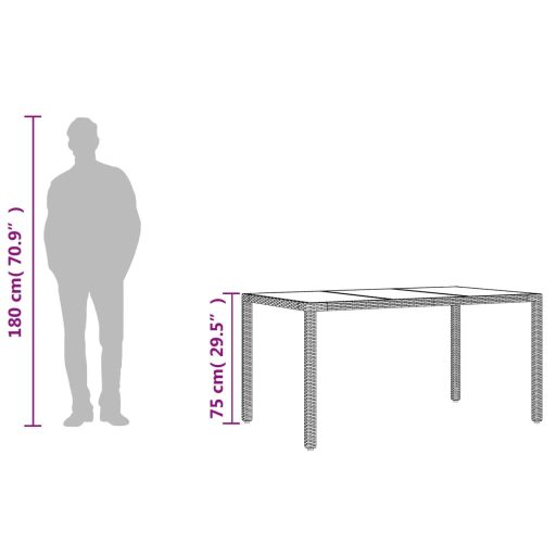 Fekete polyrattan üveglapos kerti asztal 150 x 90 x 75 cm