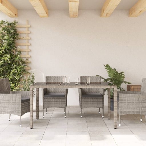 Szürke polyrattan üveglapos kerti asztal 150 x 90 x 75 cm
