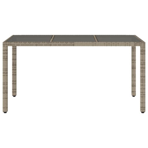 Szürke polyrattan üveglapos kerti asztal 150 x 90 x 75 cm