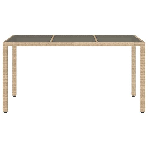 Bézs polyrattan üveglapos kerti asztal 150 x 90 x 75 cm