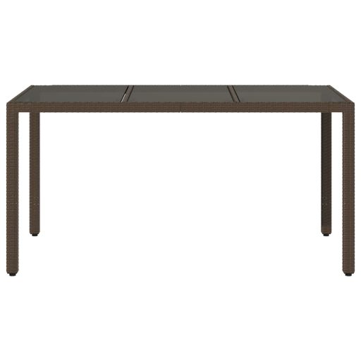 Barna polyrattan üveglapos kerti asztal 150 x 90 x 75 cm