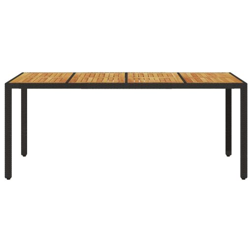 Fekete polyrattan kerti asztal akácfa lappal 190 x 90 x 75 cm