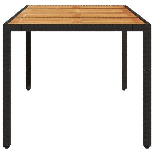 Fekete polyrattan kerti asztal akácfa lappal 190 x 90 x 75 cm