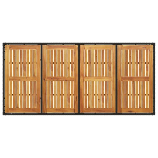 Fekete polyrattan kerti asztal akácfa lappal 190 x 90 x 75 cm
