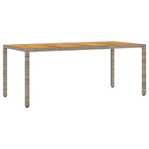 Szürke polyrattan kerti asztal akácfa lappal 190 x 90 x 75 cm