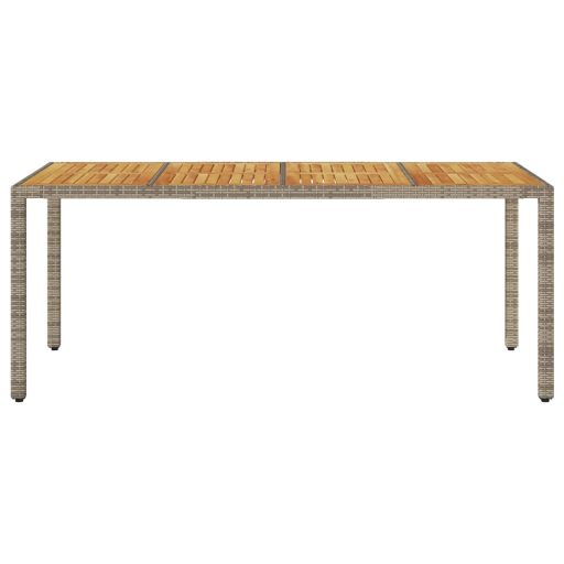 Szürke polyrattan kerti asztal akácfa lappal 190 x 90 x 75 cm
