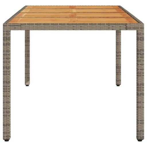 Szürke polyrattan kerti asztal akácfa lappal 190 x 90 x 75 cm
