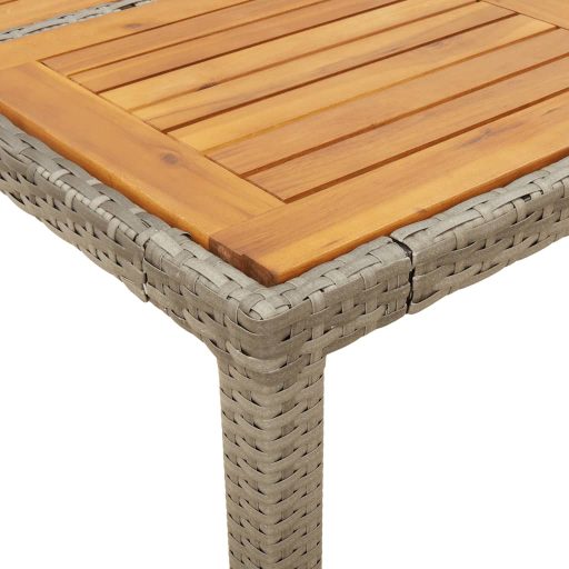 Szürke polyrattan kerti asztal akácfa lappal 190 x 90 x 75 cm