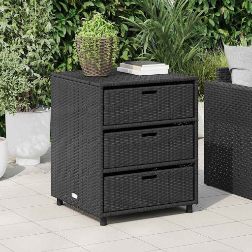 Fekete polyrattan kerti tárolószekrény 55 x 59 x 69 cm