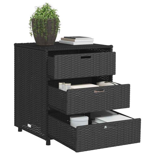 Fekete polyrattan kerti tárolószekrény 55 x 59 x 69 cm