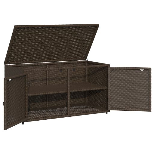 Barna polyrattan kerti tárolószekrény 110 x 55 x 60,5 cm