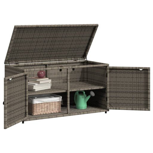 Szürke polyrattan kerti tárolószekrény 110 x 55 x 60,5 cm