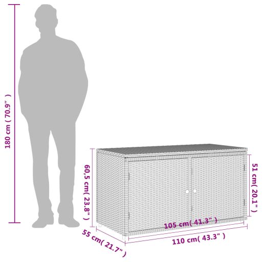 Szürke polyrattan kerti tárolószekrény 110 x 55 x 60,5 cm