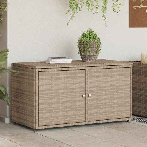 Bézs polyrattan kerti tárolószekrény 110 x 55 x 60,5 cm