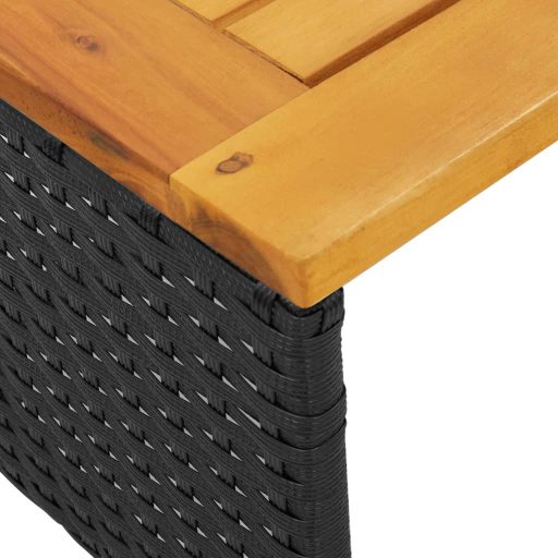 L-alakú fekete polyrattan kerti kanapé asztallal és párnával