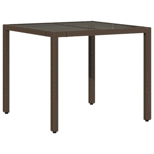 Barna polyrattan üveglapos kerti asztal 90 x 90 x 75 cm