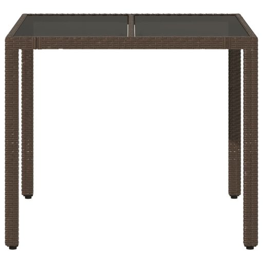 Barna polyrattan üveglapos kerti asztal 90 x 90 x 75 cm