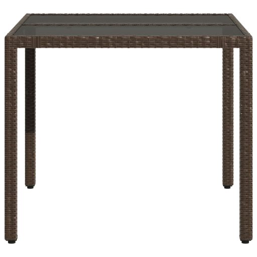 Barna polyrattan üveglapos kerti asztal 90 x 90 x 75 cm