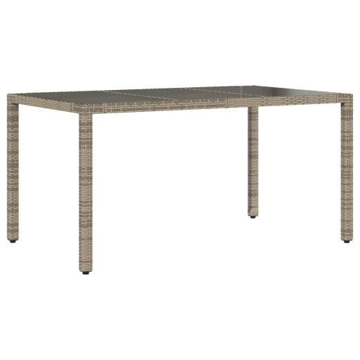 Szürke polyrattan üveglapos kerti asztal 150 x 90 x 75 cm