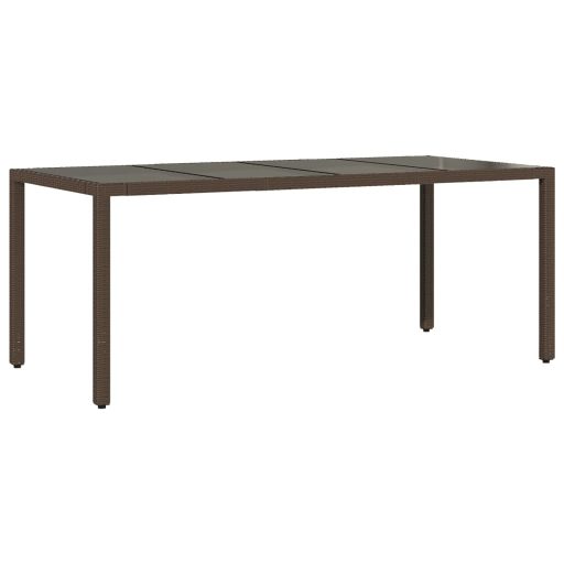 Barna polyrattan üveglapos kerti asztal 190 x 90 x 75 cm