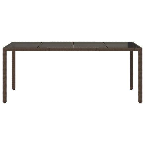 Barna polyrattan üveglapos kerti asztal 190 x 90 x 75 cm