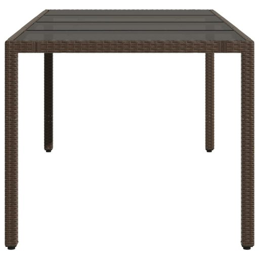 Barna polyrattan üveglapos kerti asztal 190 x 90 x 75 cm