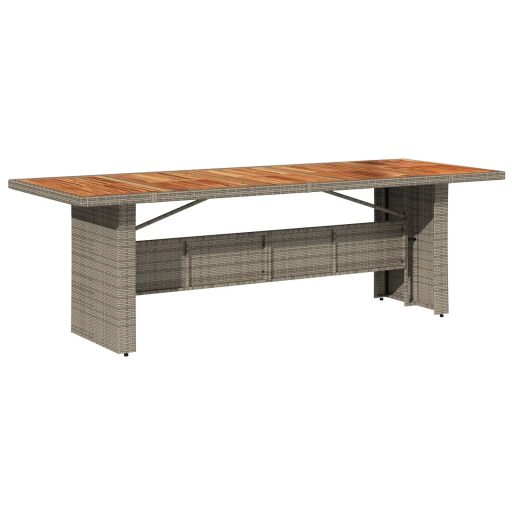 Szürke polyrattan kerti asztal akácfa lappal 240 x 90 x 75 cm