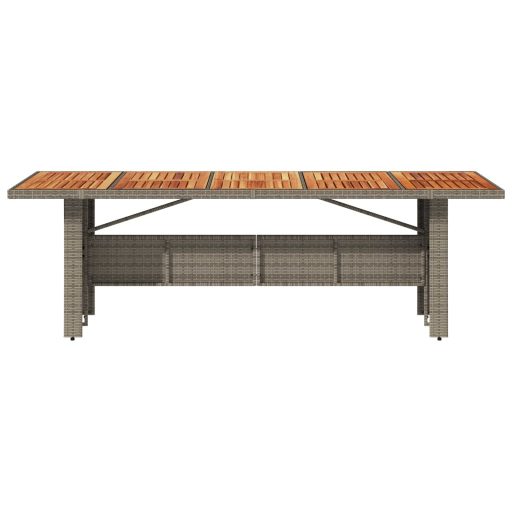 Szürke polyrattan kerti asztal akácfa lappal 240 x 90 x 75 cm