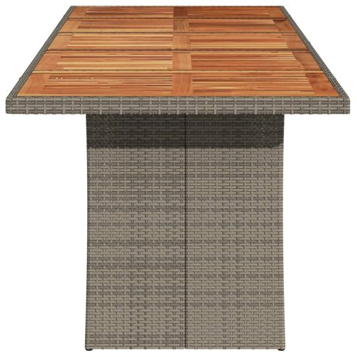 Szürke polyrattan kerti asztal akácfa lappal 240 x 90 x 75 cm
