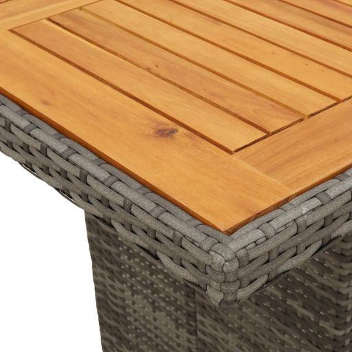 Szürke polyrattan kerti asztal akácfa lappal 240 x 90 x 75 cm