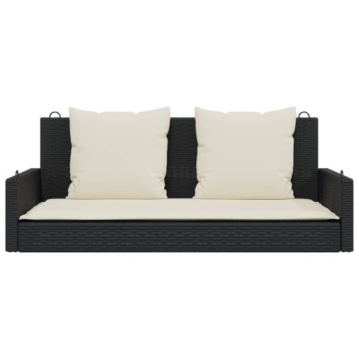 Fekete polyrattan hintapad párnával 119 x 56 x 48 cm