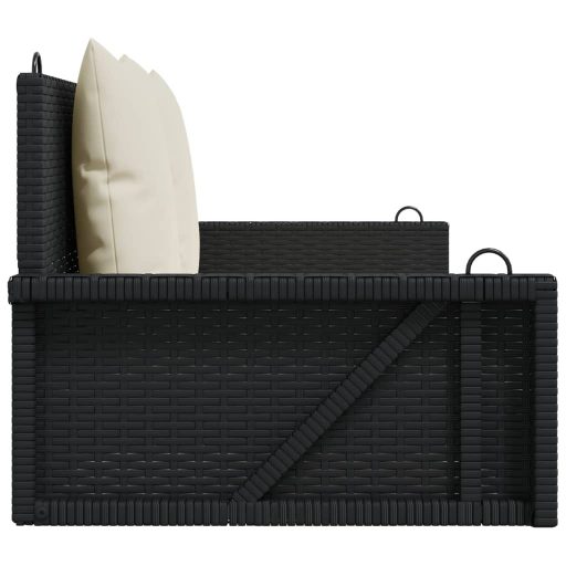 Fekete polyrattan hintapad párnával 119 x 56 x 48 cm