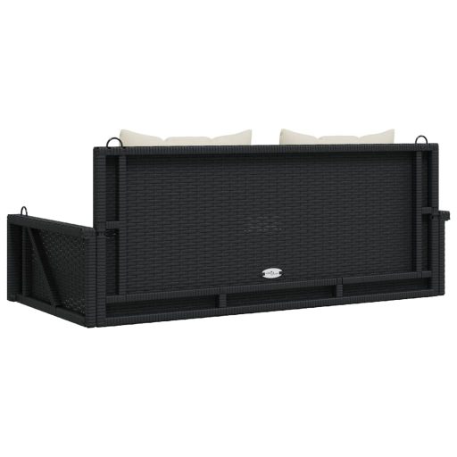 Fekete polyrattan hintapad párnával 119 x 56 x 48 cm