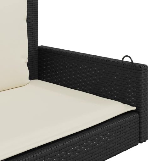 Fekete polyrattan hintapad párnával 119 x 56 x 48 cm