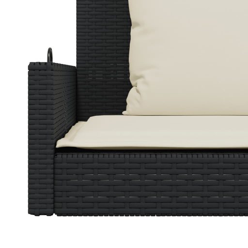 Fekete polyrattan hintapad párnával 119 x 56 x 48 cm