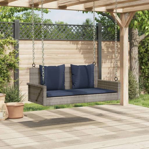 Szürke polyrattan hintapad párnákkal 119 x 56 x 48 cm